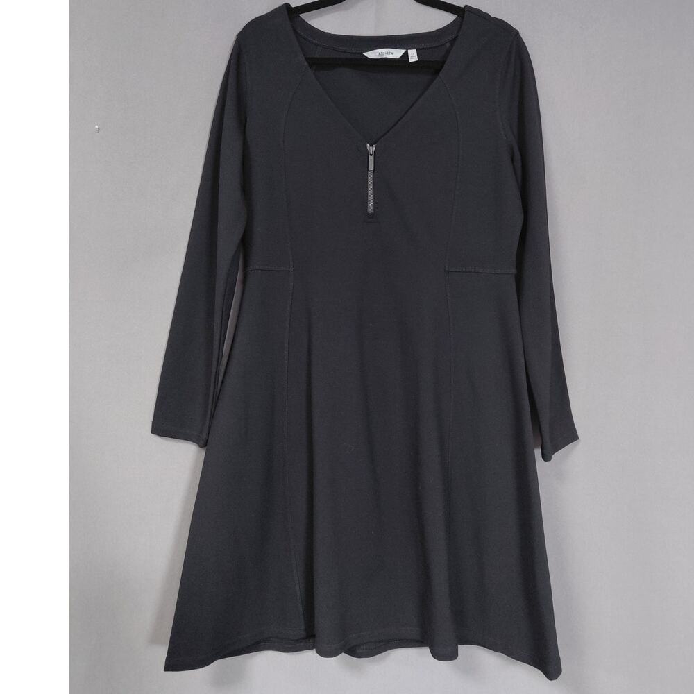 ATHLETA Black Long Sleeve Dress Solid Knit Knee Length Women Size LP